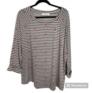 Chelsea & Theodore Grey with Blue Stripes and Red Hearts Top Size 2X